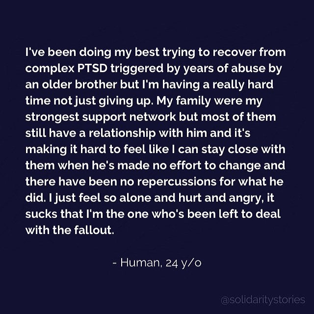 I've been doing my best trying to recover from complex PTSD triggered by years of abuse by an older brother.